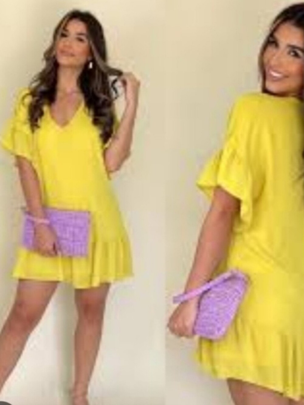 Tyche Bright Yellow V-Neck Ruffle Mini Dress